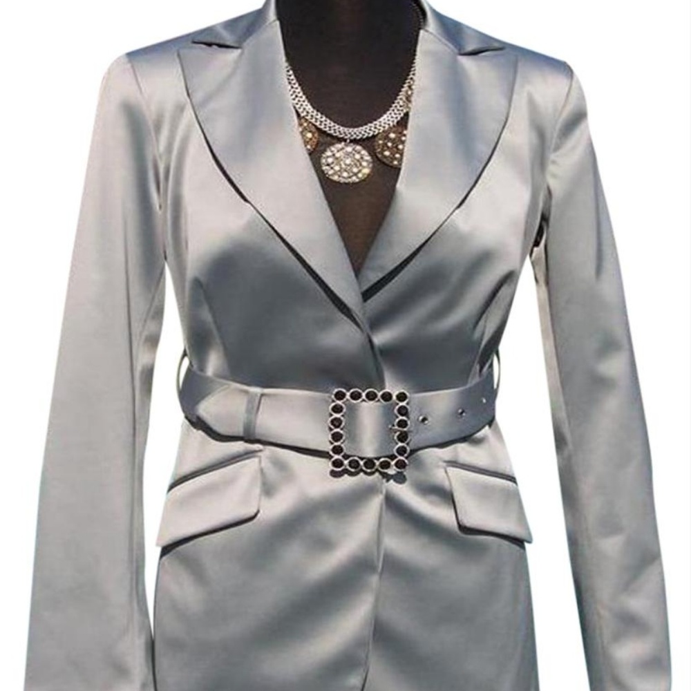 Cache Rhinestone Self-Belt Top Jacket Lined Satin